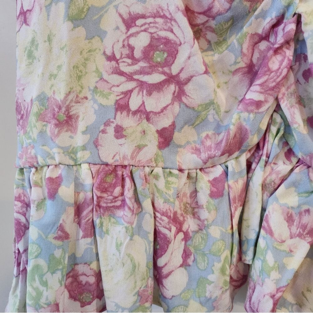 Almost Famous Women's Junior Blouse, Large, Puff Sleeve Pastel Rose Pink Blue - Picture 8 of 16